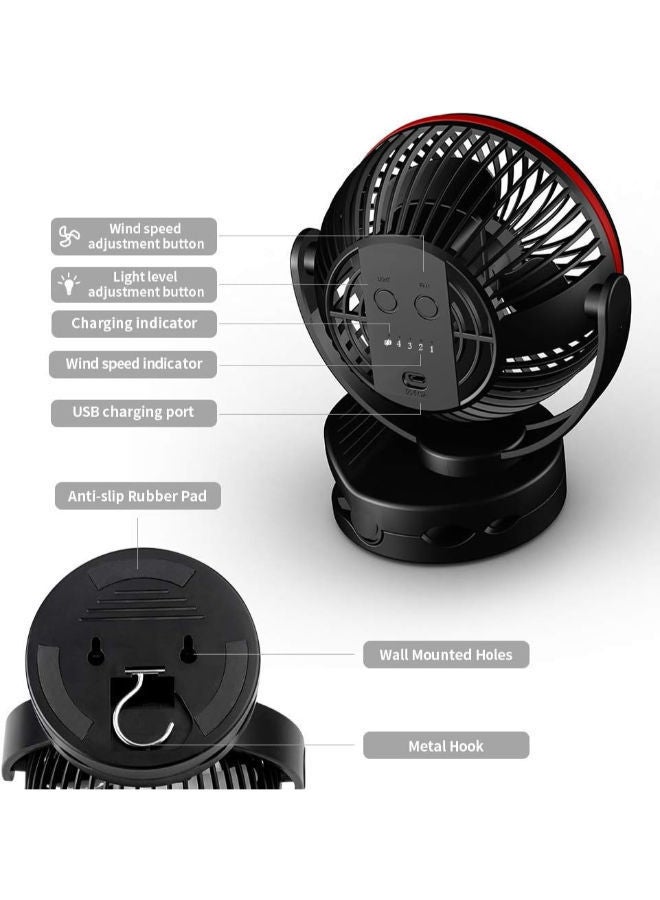 Y&D Portable Rechargeable Fan, KEYNICE Mini Table Fan with 4 Speed, 4400mAh Battery Operated 360° Rotation USB Desk Personal Camping Night Light, Clip for Home Office Tent Golf Cart  - Image 2