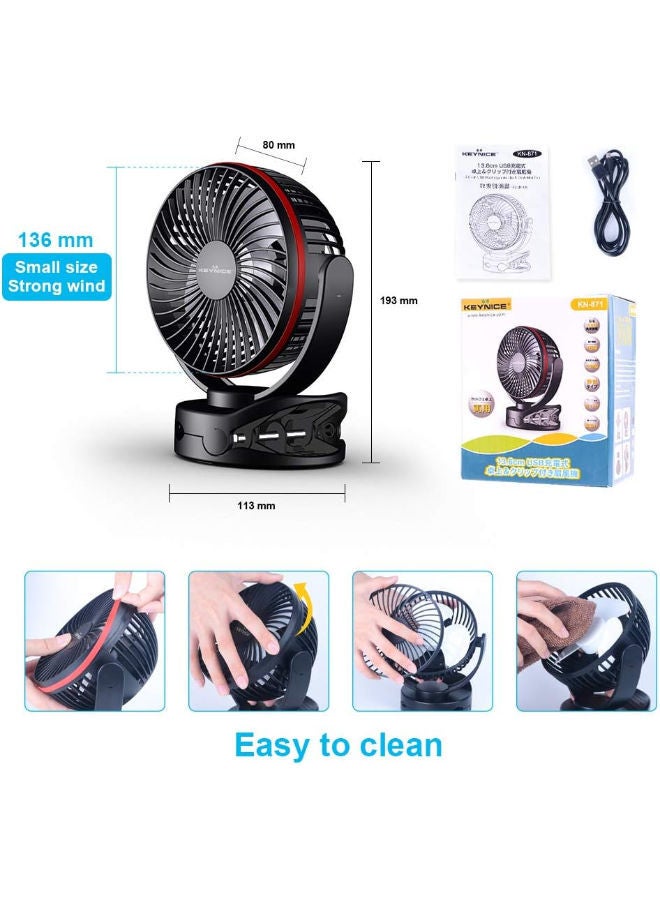 Y&D Portable Rechargeable Fan, KEYNICE Mini Table Fan with 4 Speed, 4400mAh Battery Operated 360° Rotation USB Desk Personal Camping Night Light, Clip for Home Office Tent Golf Cart  - Image 3