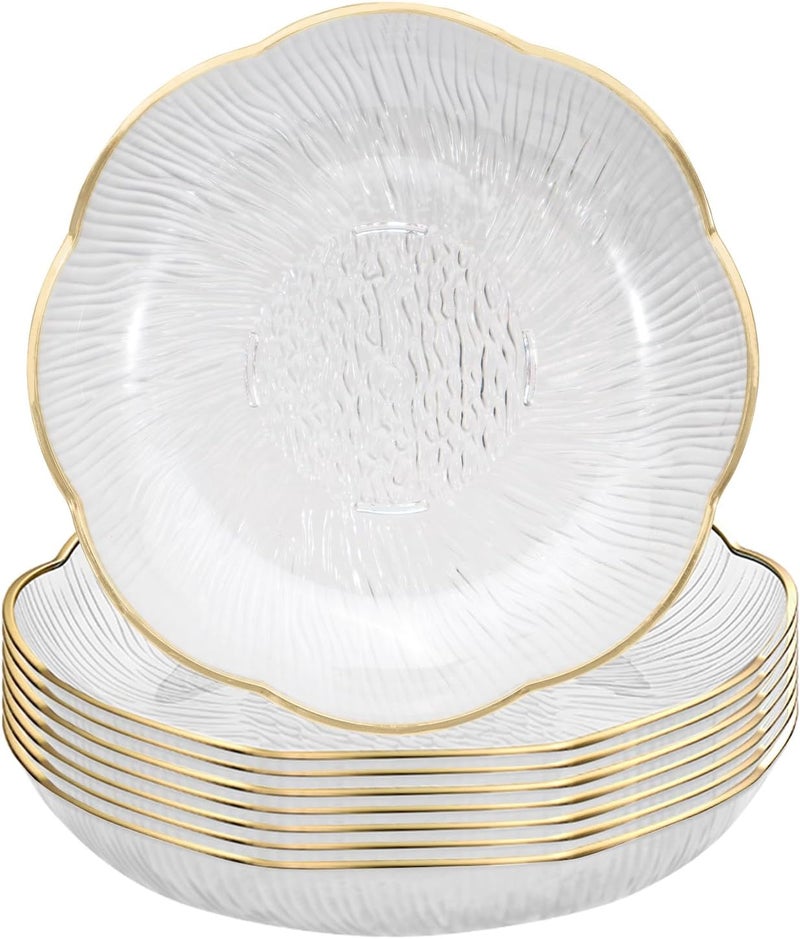 Roucerlin 6 Inch Clear White Acrylic Salad Plates Set of 8 Small Plastic Dinner Dessert Plates Round Kitchen Appetizer Plates Shallow Bowl Dish for Restaurant Lunch Snack Bread Fruit Party - Image 1