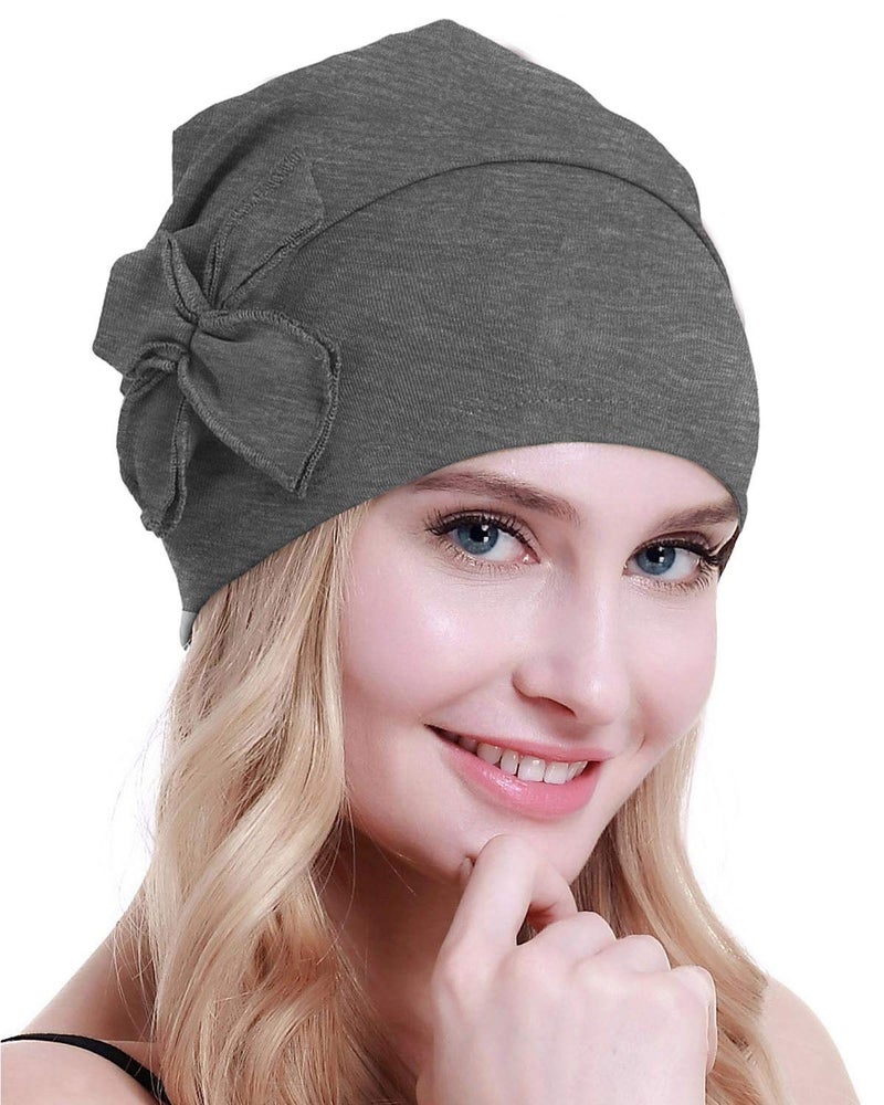 osvyo Cotton Chemo Turbans Headwear Beanie Hat Cap for Women Cancer Patient Hairloss Dark FLECKING Gray - Image 1