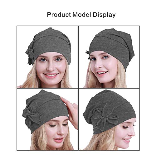 osvyo Cotton Chemo Turbans Headwear Beanie Hat Cap for Women Cancer Patient Hairloss Dark FLECKING Gray - Image 2