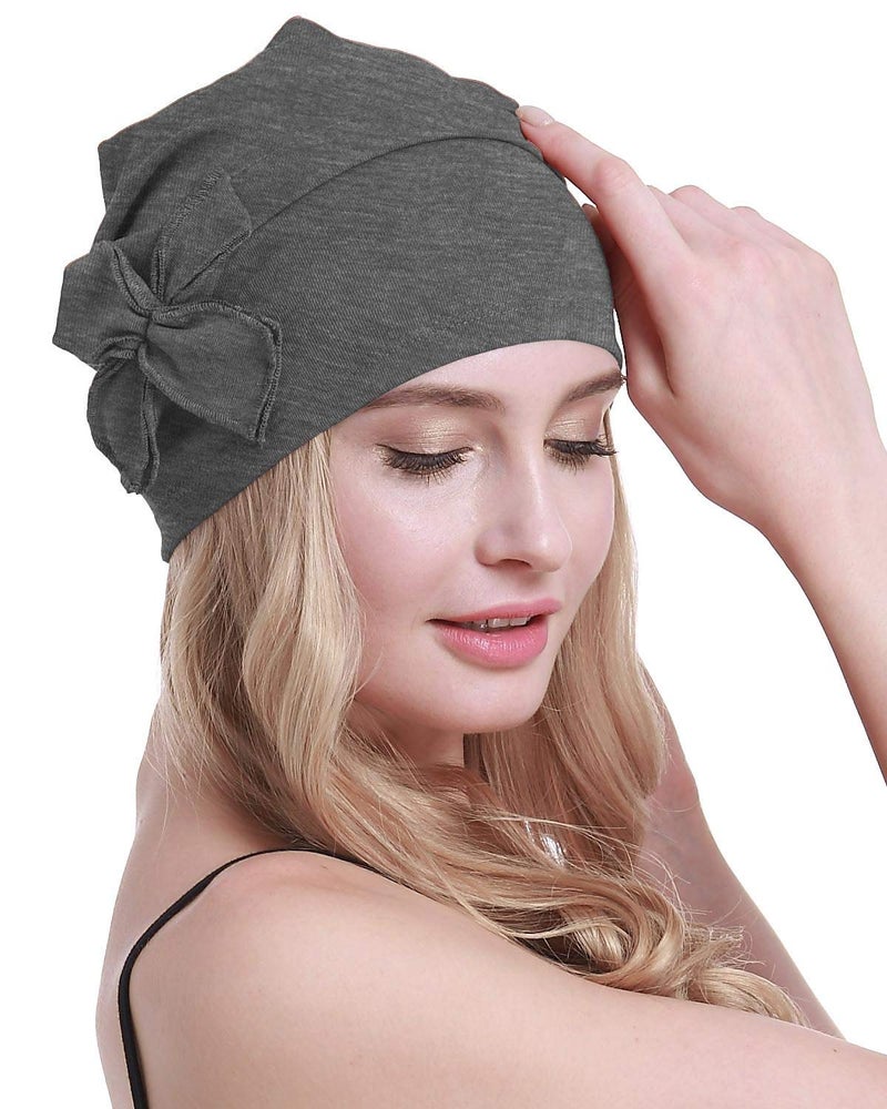 osvyo Cotton Chemo Turbans Headwear Beanie Hat Cap for Women Cancer Patient Hairloss Dark FLECKING Gray - Image 5