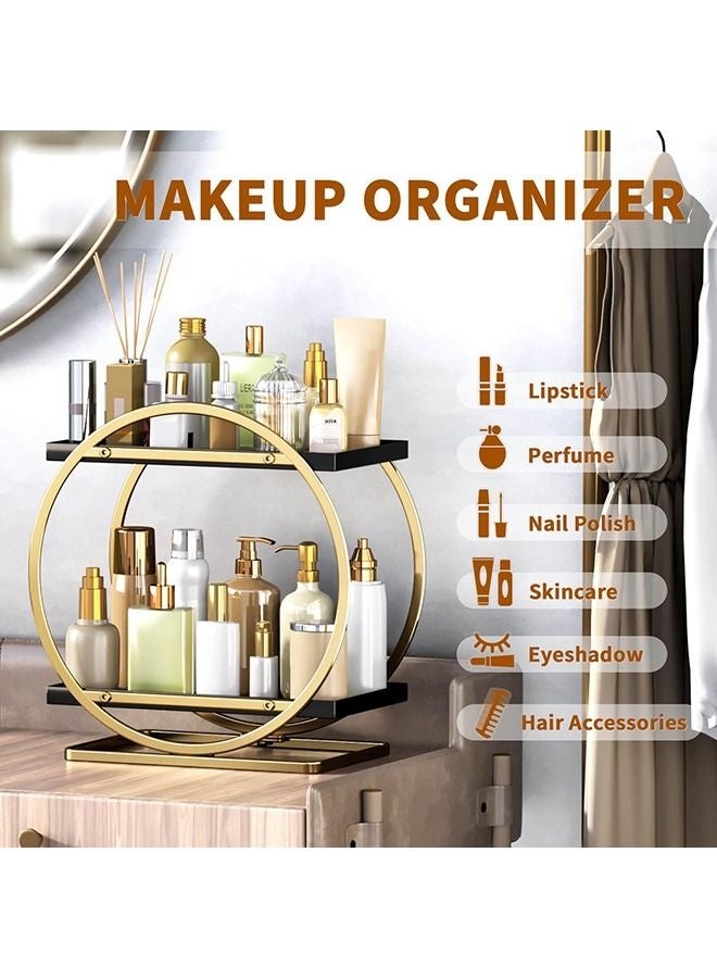 WALALLA 2-Tier Skincare Storage Makeup Cosmetics Organizer and Storage Perfume Organizer for Dresser Organizer Countertop 2 Tier Black Bathroom Skincare Organizers Makeup Storage Metal Cosmetic Organizer 27.6*15.3*28.6cm - Image 3