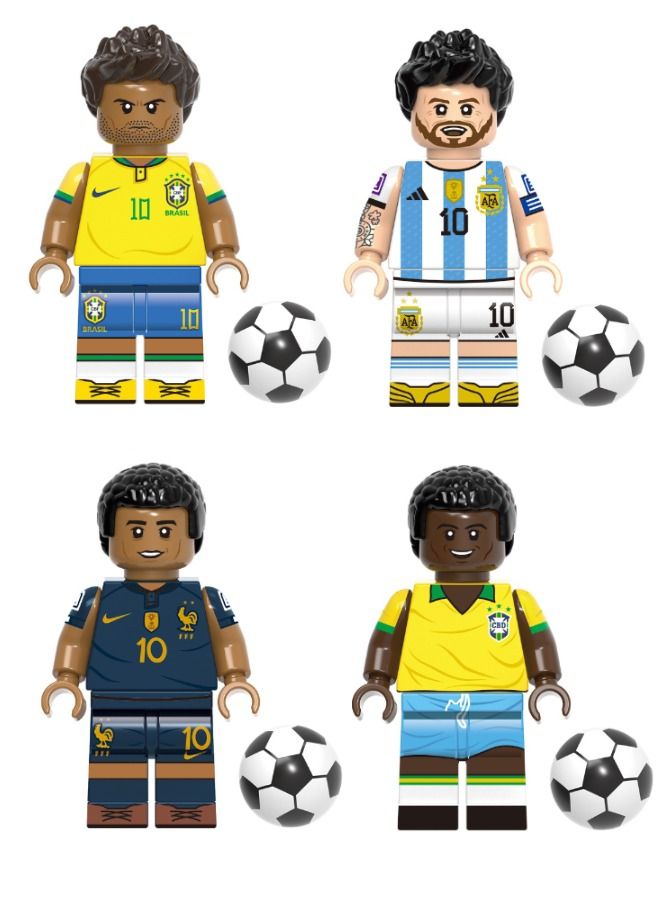 4-Piece Football Star Series Characters Mini Action Figures Set, High Quality Mini Figures Series Stitching Toys Playsets for Collectors and Kids (Neymar/Messi/Mbappe/Pele)  - Image 1