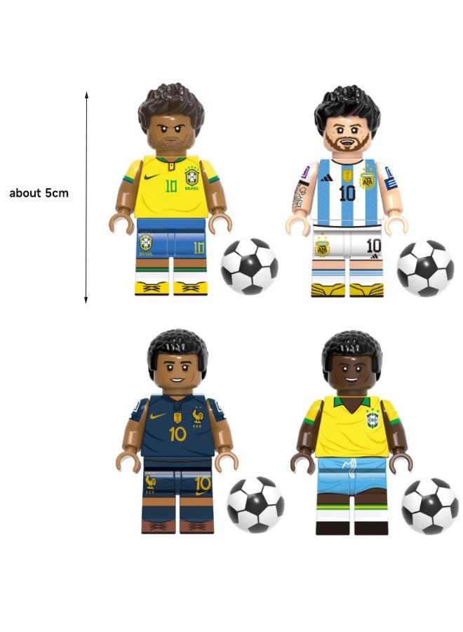 4-Piece Football Star Series Characters Mini Action Figures Set, High Quality Mini Figures Series Stitching Toys Playsets for Collectors and Kids (Neymar/Messi/Mbappe/Pele)  - Image 2