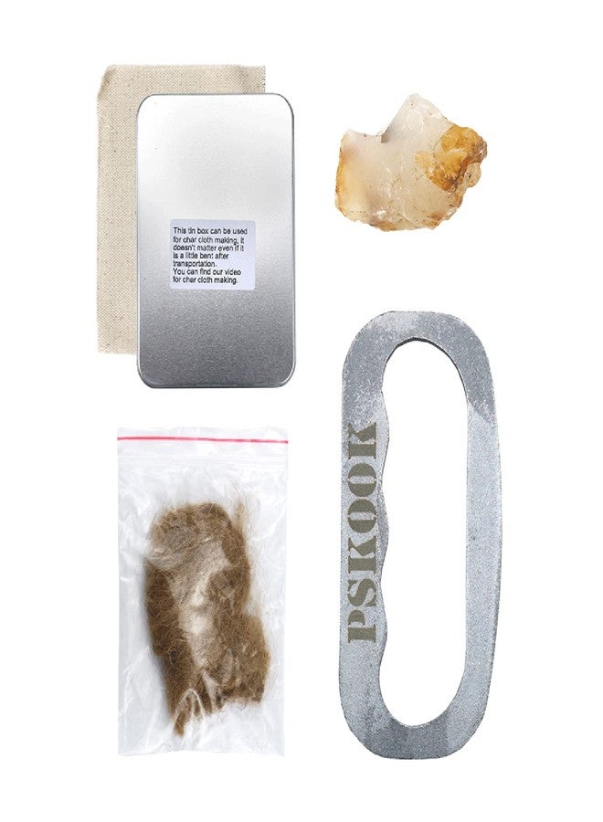 PSKOOK Flint and Steel Single High Carbon Steel Fire Striker English Flint Stone Emergency Jute Tinder Bushcraft - Image 1
