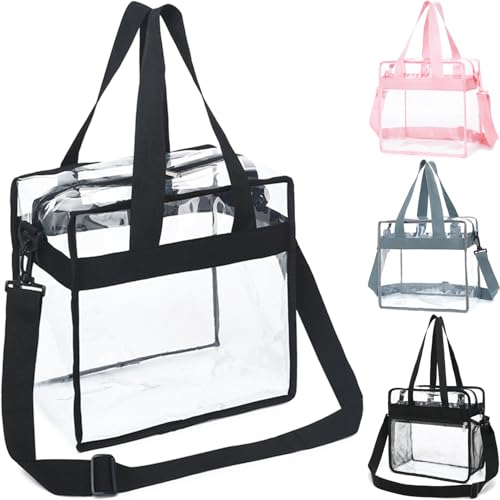 Fammart Clear Bag for Stadium Events 12x6x12 Jelly Tote Bag for Women with Zipper for Beach Sports Concerts Work Adjustable Strap Black - Image 1