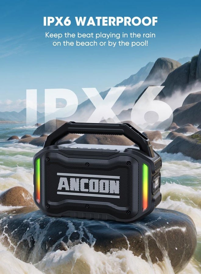 ANCOON Speakers Bluetooth Wireless: 80W(Peak) Loud Speaker with Bass, 20H Playtime, IPX6 Waterproof, Large Jobsite Speakers for Work, Outdoor, Workshop, Garage, Portable Speaker with TWS (Black) - Image 3