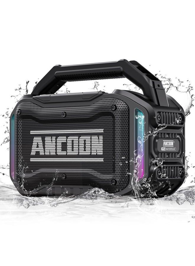 ANCOON Speakers Bluetooth Wireless: 80W(Peak) Loud Speaker with Bass, 20H Playtime, IPX6 Waterproof, Large Jobsite Speakers for Work, Outdoor, Workshop, Garage, Portable Speaker with TWS (Black) - Image 1