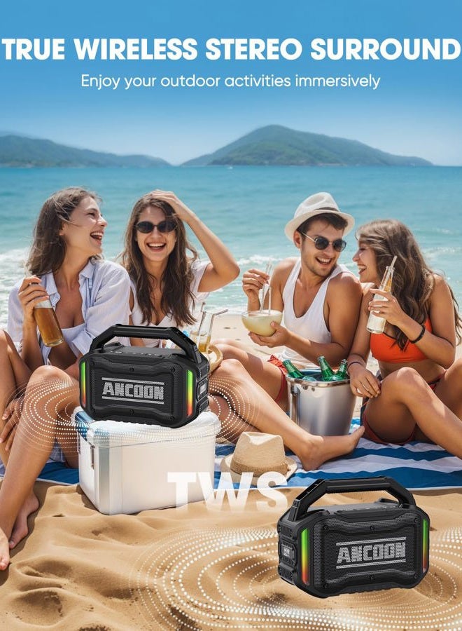 ANCOON Speakers Bluetooth Wireless: 80W(Peak) Loud Speaker with Bass, 20H Playtime, IPX6 Waterproof, Large Jobsite Speakers for Work, Outdoor, Workshop, Garage, Portable Speaker with TWS (Black) - Image 4