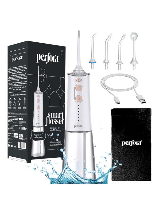 Perfora Perfora Smart Water Dental Flosser - 300 ml Tank Capacity with 5 Modes & 5 Nozzles | 2 Year Warranty | Dental Flosser For Teeth Oral Care, IPX7 Waterproof, Rechargeable (White Gold)  - Image 1