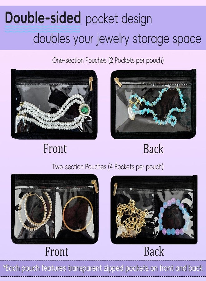 LingLingo Travel Jewelry Organizer Case,Small Jewelry Bags for Traveling, Jewelry Case with 14 Pcs Clear Zipper Velvet Pockets for Storing Earrings, Rings, Necklace, Bracelet, Watch - Image 4