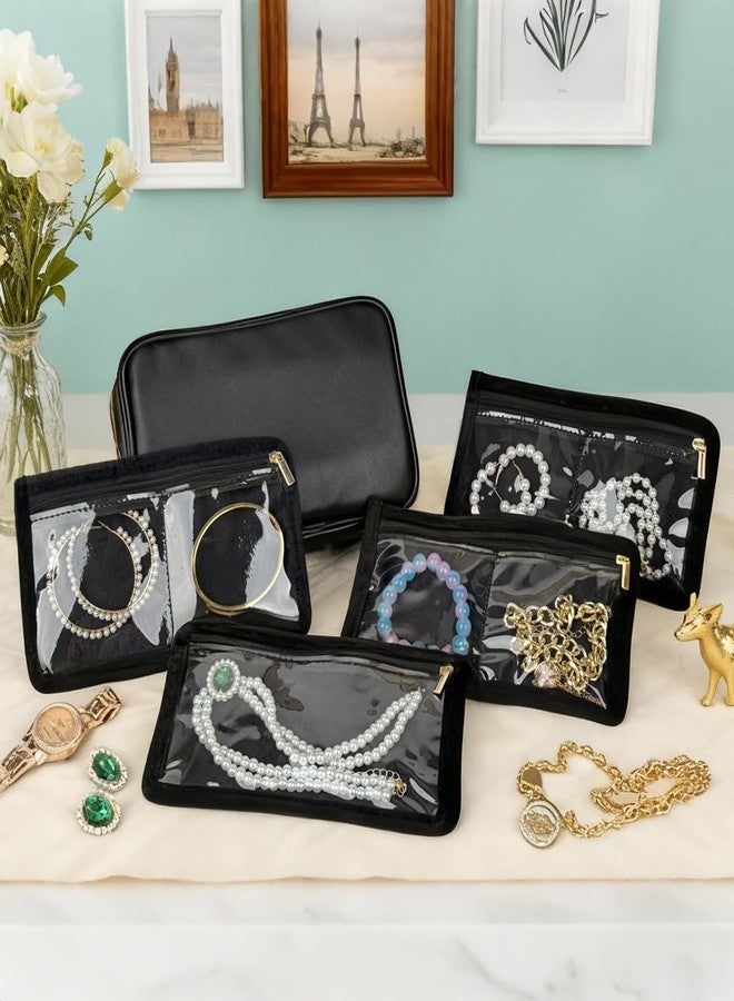 LingLingo Travel Jewelry Organizer Case,Small Jewelry Bags for Traveling, Jewelry Case with 14 Pcs Clear Zipper Velvet Pockets for Storing Earrings, Rings, Necklace, Bracelet, Watch - Image 2