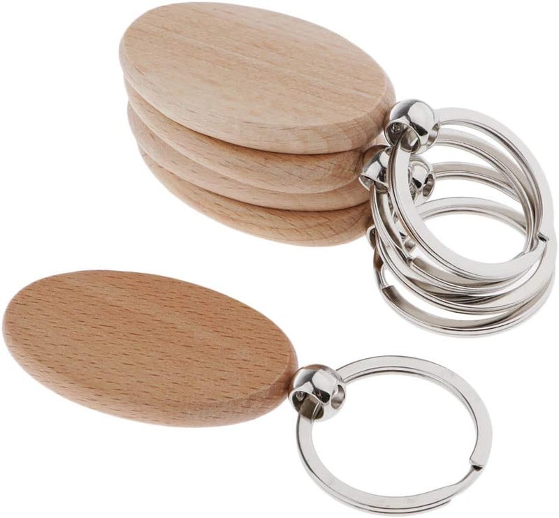 klarako 5x Wooden Blank Charms Pendants For Keychain Keyrings Phone Chain Decors Diy  Wood, oval 52x30mm - Image 3