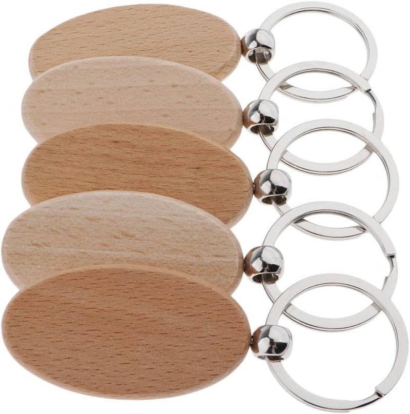 klarako 5x Wooden Blank Charms Pendants For Keychain Keyrings Phone Chain Decors Diy  Wood, oval 52x30mm - Image 4