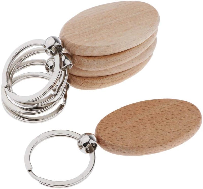 klarako 5x Wooden Blank Charms Pendants For Keychain Keyrings Phone Chain Decors Diy  Wood, oval 52x30mm - Image 2