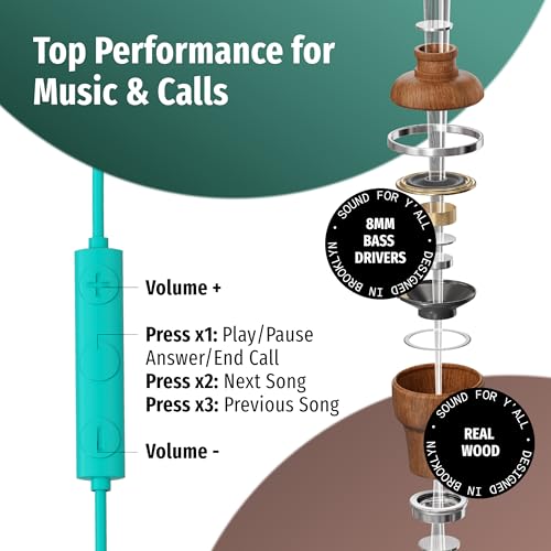 Symphonized Premium Wooden iPhone Earphones Wired (USB C) Deep Bass Sound, 3D Sound, Microphone Volume Control, 90% Noise Cancelling for Type C Devices. Earphones for iPhone 15 to 17 & Android - Image 3