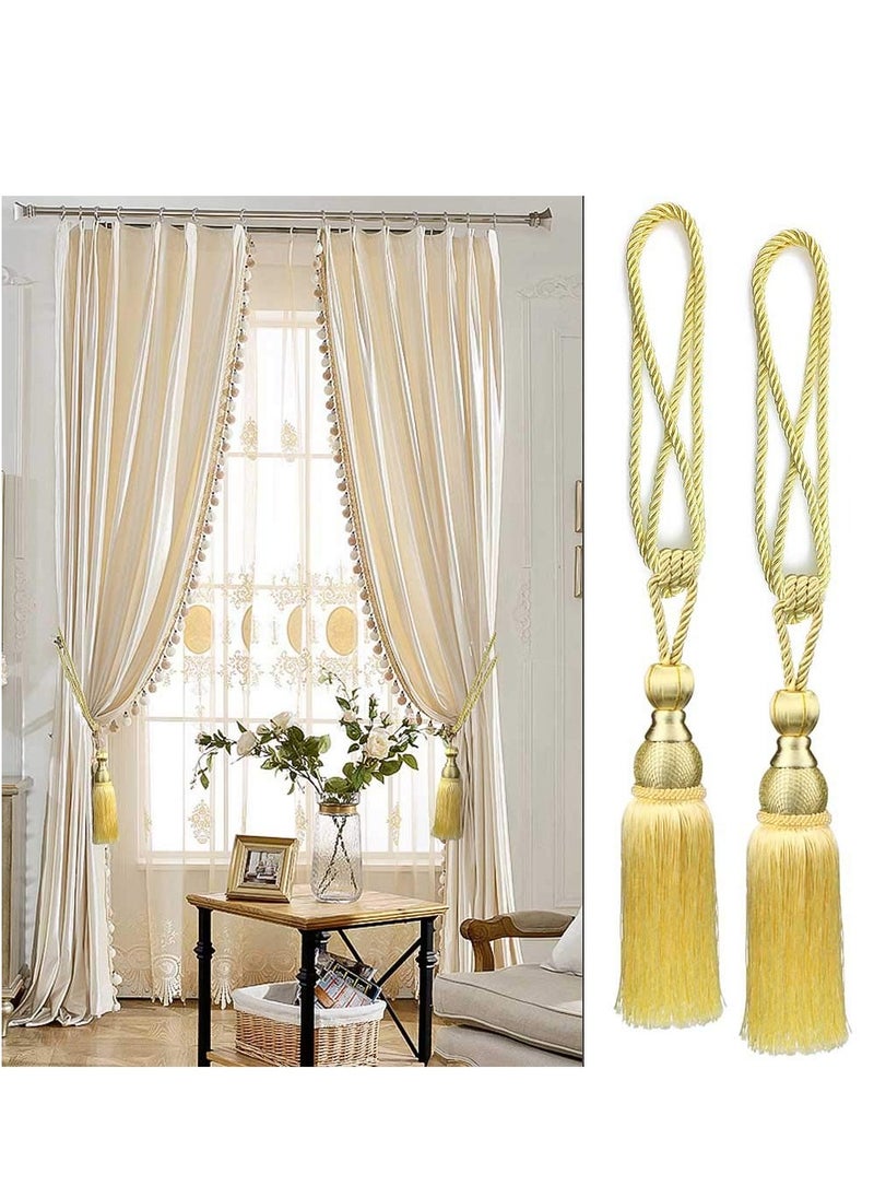 SYOSI - Mesh Ball Tassel Curtain Tiebacks, 2Pcs Antique Tassels Holdbacks Living Tassel Ball Rope, Handmade Braided Rope Decorative Drape Tie Backs for Home and Office Window Drapery (Gold) - Image 1