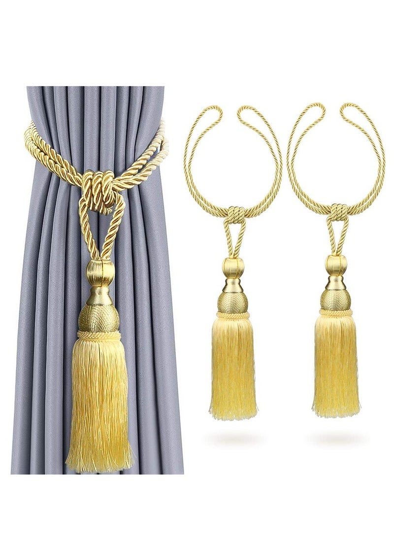 SYOSI - Mesh Ball Tassel Curtain Tiebacks, 2Pcs Antique Tassels Holdbacks Living Tassel Ball Rope, Handmade Braided Rope Decorative Drape Tie Backs for Home and Office Window Drapery (Gold) - Image 1