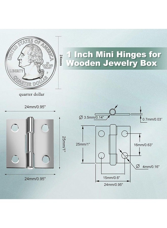 14 Sets Small Hinges with Screws, Stainless Steel Jewelry Box Hinges Silver, 1 in Mini Hinges for Wooden Box, Folding Butt Hinges, Miniature Hinges, Jewelry Box Hardware Hinges for DIY Jewelry Box  - Image 3