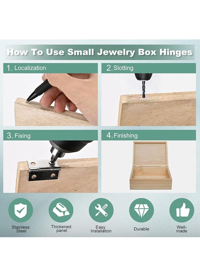 14 Sets Small Hinges with Screws, Stainless Steel Jewelry Box Hinges Silver, 1 in Mini Hinges for Wooden Box, Folding Butt Hinges, Miniature Hinges, Jewelry Box Hardware Hinges for DIY Jewelry Box  - Image 4