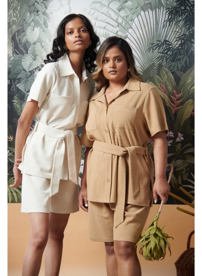 NeceSera Mini Waffle Brown Safari Bermuda Set