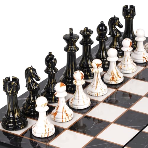 Kvintes 15" Large Chess Set for Adults with Weighted Acrylic Chess Pieces 3.5" King & Portable Folding Marbling Wooden Chess Board Travel Chess Sets Family Board Game Gift – Elegant Classic Chess Game - Image 2