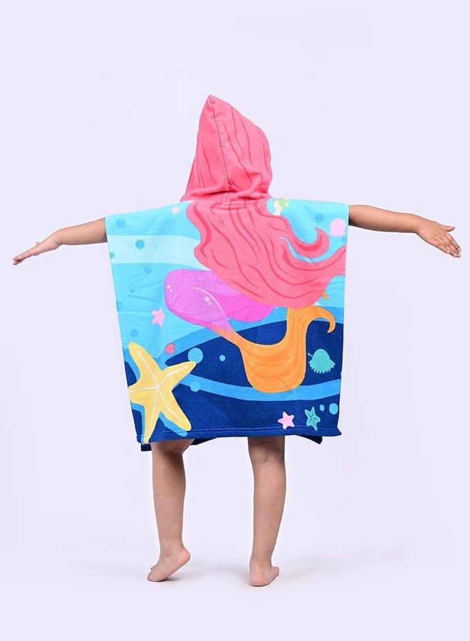 Yellow Bee Mermaid Hooded Poncho Towel for Girls (250 GSM)- Pink, Blue, 3-7 Years - Image 2