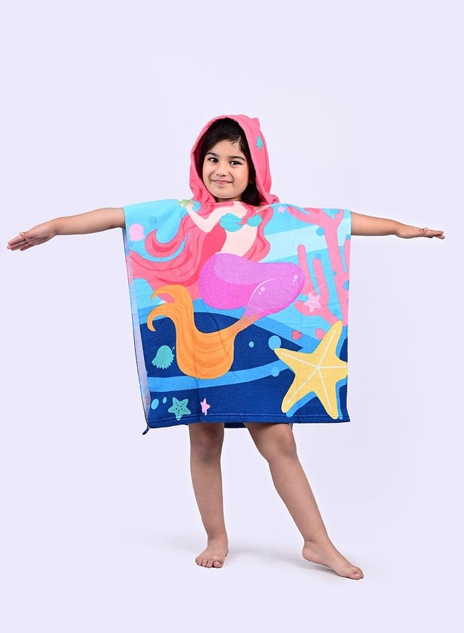 Yellow Bee Mermaid Hooded Poncho Towel for Girls (250 GSM)- Pink, Blue, 3-7 Years - Image 1