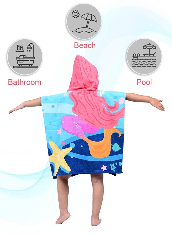 Yellow Bee Mermaid Hooded Poncho Towel for Girls (250 GSM)- Pink, Blue, 3-7 Years - Image 4
