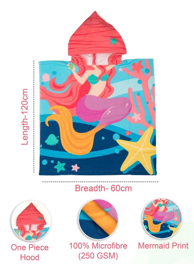 Yellow Bee Mermaid Hooded Poncho Towel for Girls (250 GSM)- Pink, Blue, 3-7 Years - Image 5