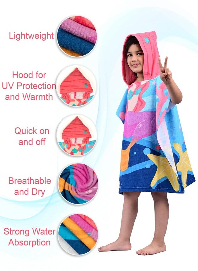 Yellow Bee Mermaid Hooded Poncho Towel for Girls (250 GSM)- Pink, Blue, 3-7 Years - Image 3