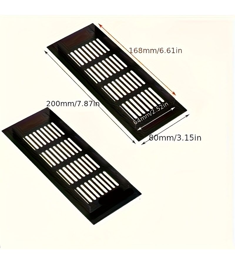 2 Pcs 80 X 200mm Aluminum Alloy Black Rectangular Shoe Cabinet Breathable Mesh Vent Decorative Cover - Image 3