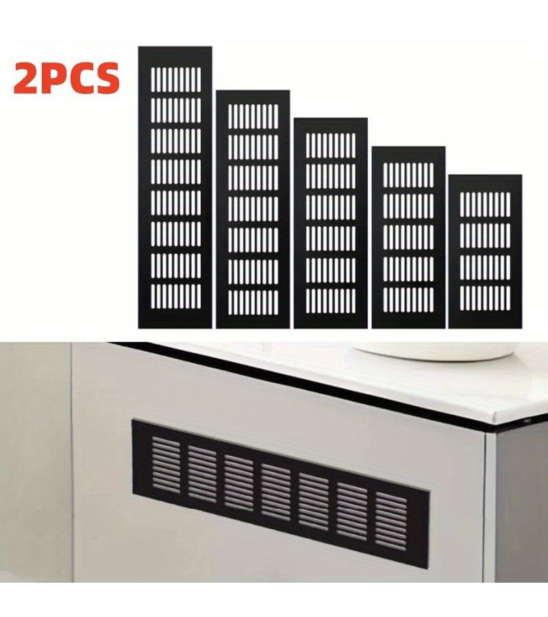 2 Pcs 80 X 200mm Aluminum Alloy Black Rectangular Shoe Cabinet Breathable Mesh Vent Decorative Cover - Image 1