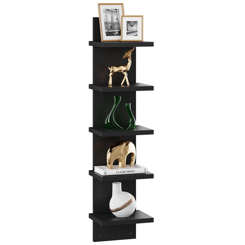 IBUYKE 5 Tier Wall Shelf Unit,Black Vertical Shelf,Floating Storage Wall Shelf,Decorative Wall Mount Vertical Shelving for Home, Bedroom,Living Room,Office Decor WBC009B - Image 1
