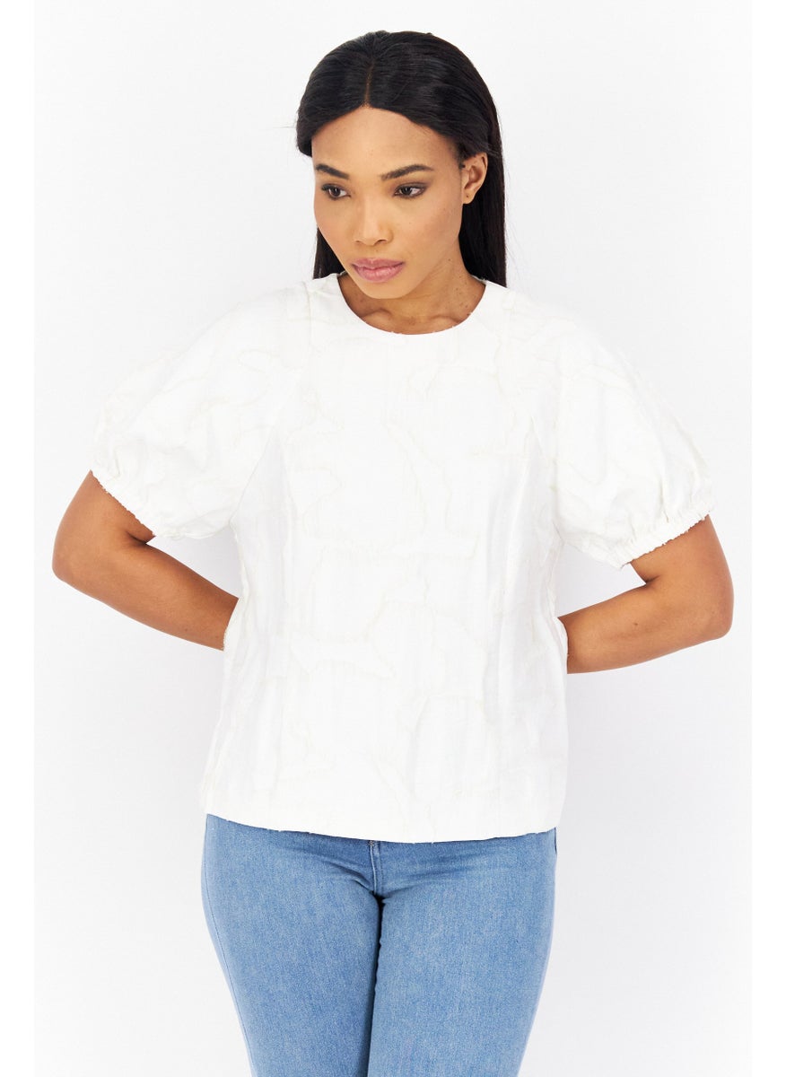 Women Crew Neck Short Sleeve Textured Top, White - pzsku/Z2350C9B4D5DD594FA857Z/45/_/1726108896/74d98f81-f928-4620-9c25-01fa27965056