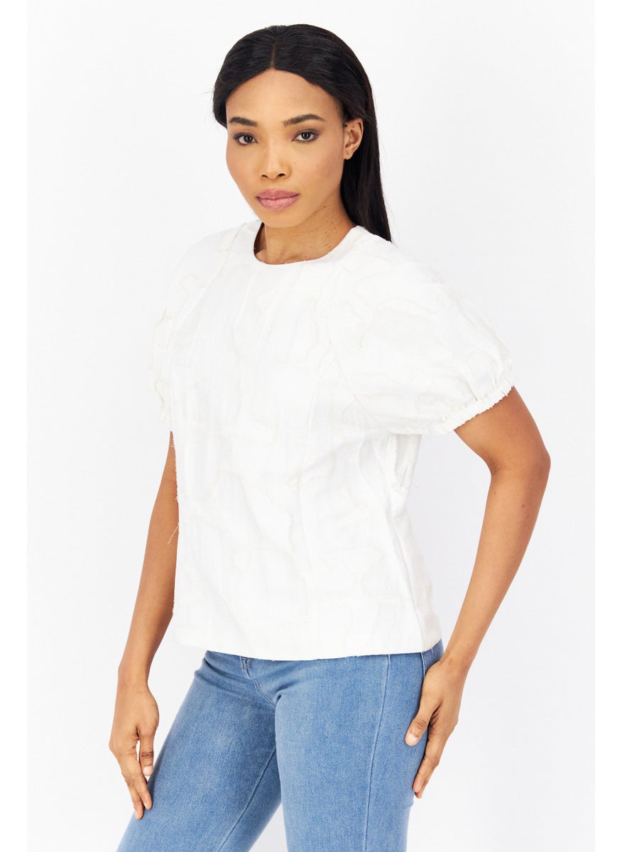 Women Crew Neck Short Sleeve Textured Top, White - pzsku/Z2350C9B4D5DD594FA857Z/45/_/1733755903/f8275d7d-2ec2-4052-9a0f-db0a1367bb87