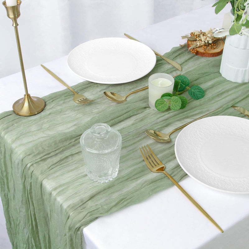 FEXIA Cheesecloth Table Runner Sage Green for Woodland Baby Shower Bridal Wedding Decoration Gauze Rustic Table Runner for Party First Communion Centerpiece Engagement 35x120 Inches - Image 4