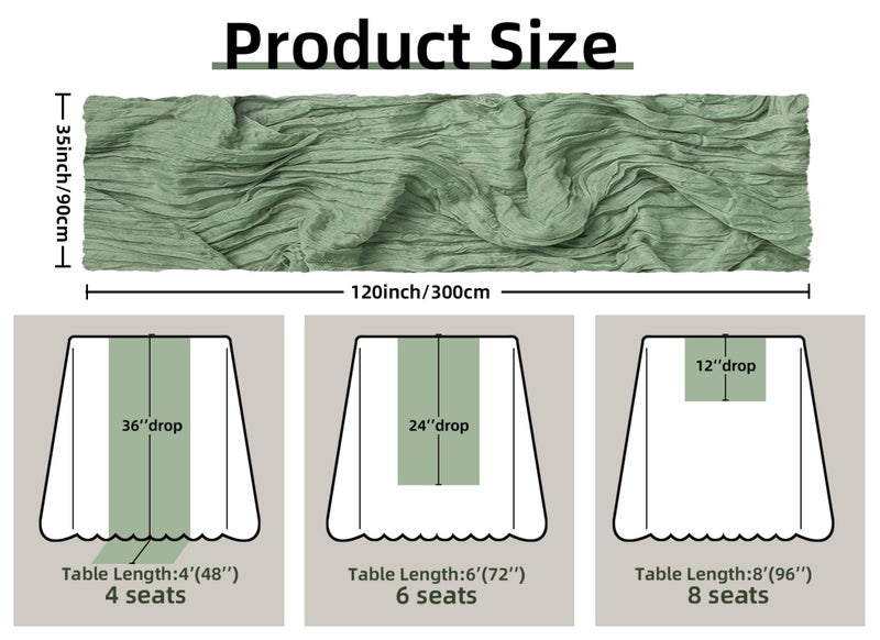 FEXIA Cheesecloth Table Runner Sage Green for Woodland Baby Shower Bridal Wedding Decoration Gauze Rustic Table Runner for Party First Communion Centerpiece Engagement 35x120 Inches - Image 2