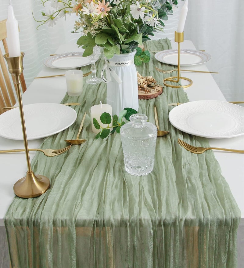 FEXIA Cheesecloth Table Runner Sage Green for Woodland Baby Shower Bridal Wedding Decoration Gauze Rustic Table Runner for Party First Communion Centerpiece Engagement 35x120 Inches - Image 5