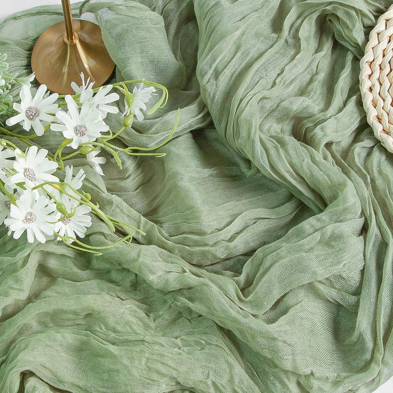 FEXIA Cheesecloth Table Runner Sage Green for Woodland Baby Shower Bridal Wedding Decoration Gauze Rustic Table Runner for Party First Communion Centerpiece Engagement 35x120 Inches - Image 1