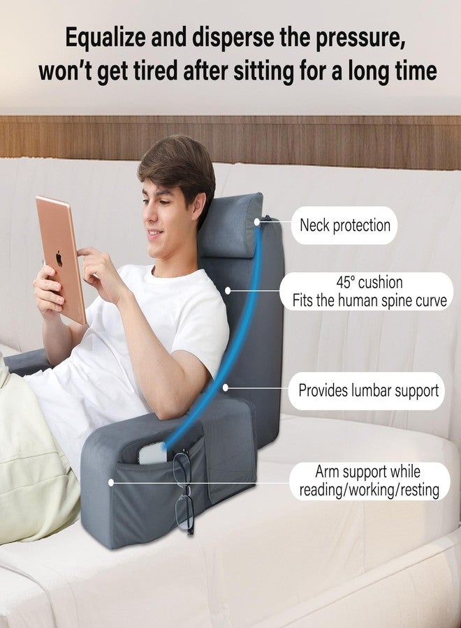ENITYA Reading Pillow for Sitting in Bed Adult, Back Pillow for Bed Sitting up, Reading & Bed Rest Pillows for Watching TV/Reading/Gaming/Resting in Bed, Couch or Floor, Large 21"（Grey） - Image 3
