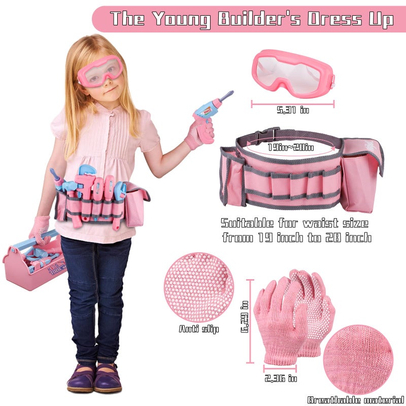 Magic4U Kids Tool Set, 48PCS Toddler Tool Set with Electronic Toy Drill & Kids Tape Measure,Pretend Play Construction Toys Costume with Kids Tool Belt & Gloves,Toy Tools Box for Girl Boy Ages 3-8 - Image 3