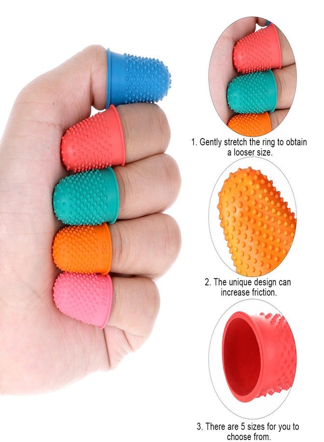 Skrfren Finger Grips 10 Pack PCS Rubber Fingers Tip Fingers Covers, 5 Different Sizes Colors Finger Protector Covers Rubber Thimbles for FingerTips Protection Reusable Finger-Pads Grip for Paperwork - Image 3