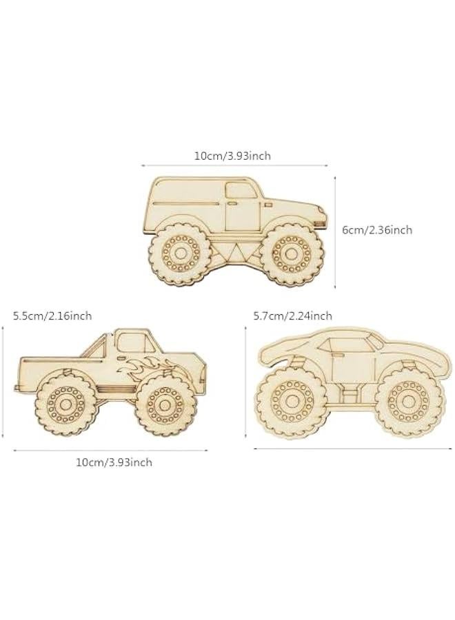Arabest 30 Pack Unfinished Wood Monster Truck Cutouts Crafts Truck Party Game Favors Vehicles to Paint Wooden Truck Hanging Ornaments DIY Gift Tags for Home Party Decoration Craft Project - Image 2