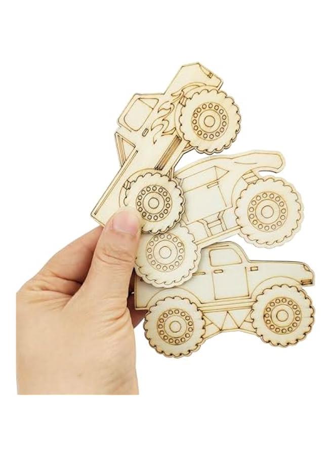 Arabest 30 Pack Unfinished Wood Monster Truck Cutouts Crafts Truck Party Game Favors Vehicles to Paint Wooden Truck Hanging Ornaments DIY Gift Tags for Home Party Decoration Craft Project - Image 3
