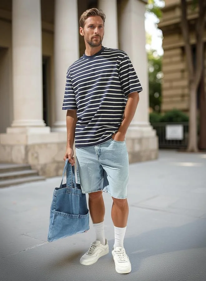 هاي ستار تيشيرت رجالي مخطط قطن 1% بقصة مريحة