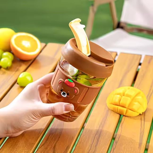 210ml Glass Tumbler with Straw & Funny Cartoon Lid for Kids – Reusable Portable Milk Cup, Travel Coffee Mug for Juice, Iced Tea, Smoothies.  - Image 2