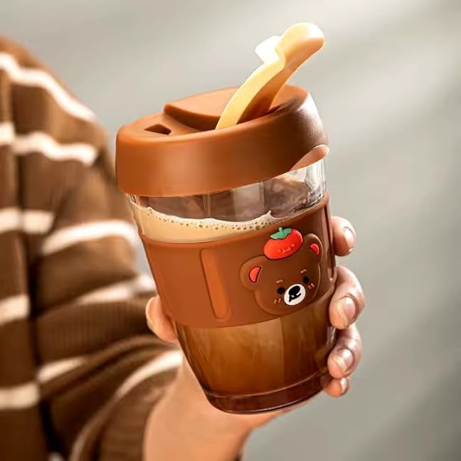 210ml Glass Tumbler with Straw & Funny Cartoon Lid for Kids – Reusable Portable Milk Cup, Travel Coffee Mug for Juice, Iced Tea, Smoothies.  - Image 4