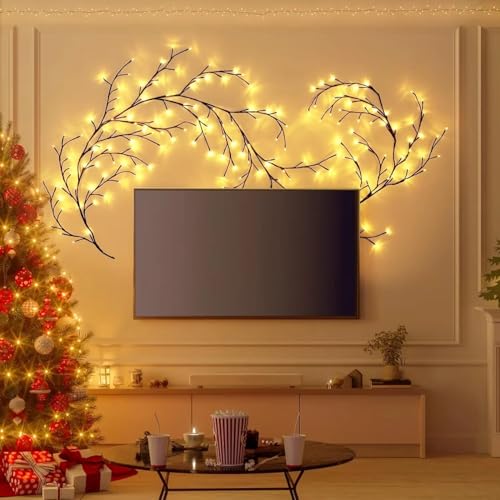 One94Store 185CM LED Willow Vine String Lights | 96 Warm White LEDs, USB Powered | Decorative Wall Light with 8 Modes & Remote for Bedroom, Living Room & Festive Decoration - Image 1